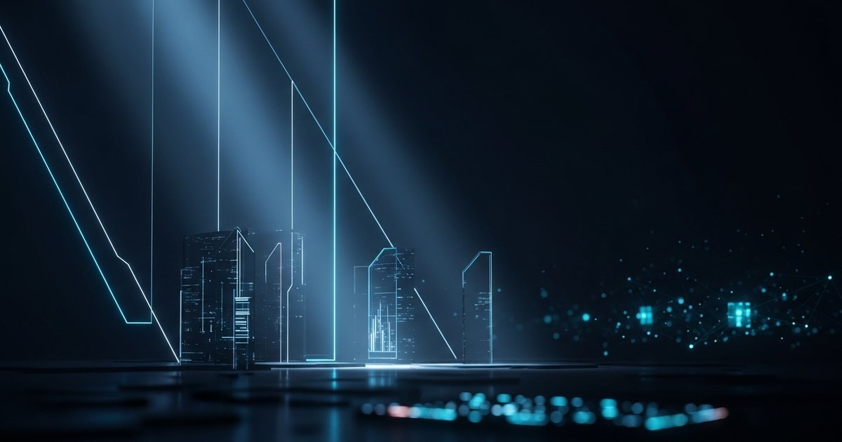 Technology infrastructure and digital architecture with interconnected systems and data flows
