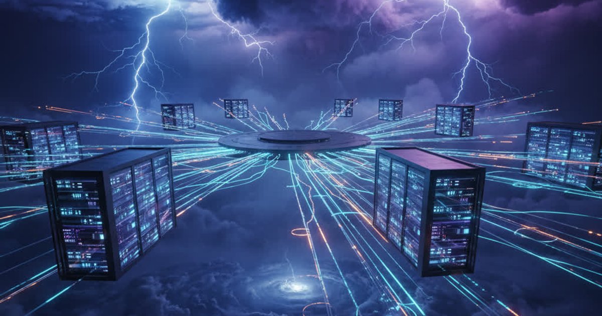 DevOps pipeline with automated deployment stages and containerized workloads in tech neon style
